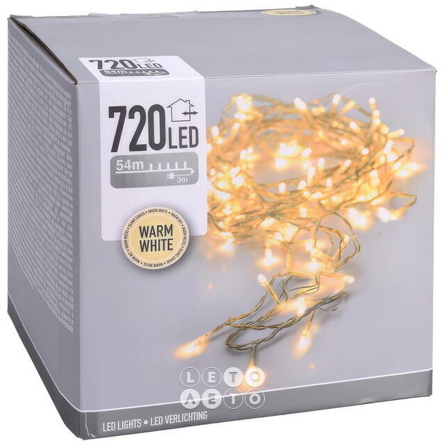 Светодиодная гирлянда Koopman Comfort Steady 54 м, 720 теплых белых LED ламп, прозрачный ПВХ, контроллер, таймер, IP44 Koopman (Купман)