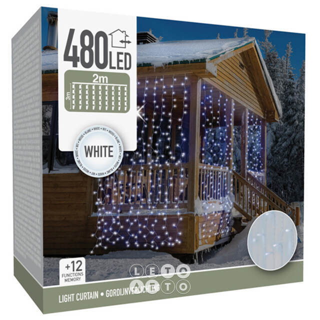 Светодиодный занавес Koopman 2*3 м, 480 холодных белых LED ламп, прозрачный ПВХ, контроллер, IP44 Koopman