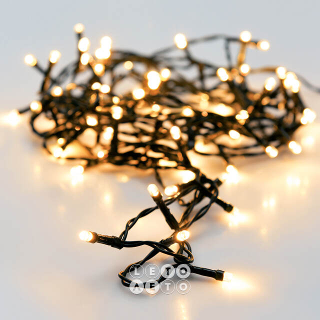 Светодиодная гирлянда на батарейках Koopman 14.5 м, 192 теплых белых LED лампы, черный ПВХ, контроллер, IP44 Koopman