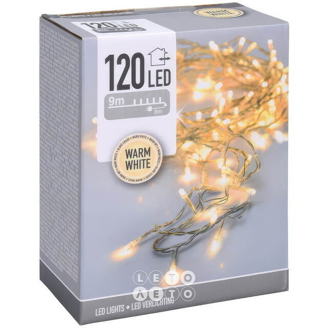 Светодиодная гирлянда Koopman Comfort 9 м, 120 теплых белых LED ламп, прозрачный ПВХ, контроллер, таймер, IP44 Koopman (Купман)