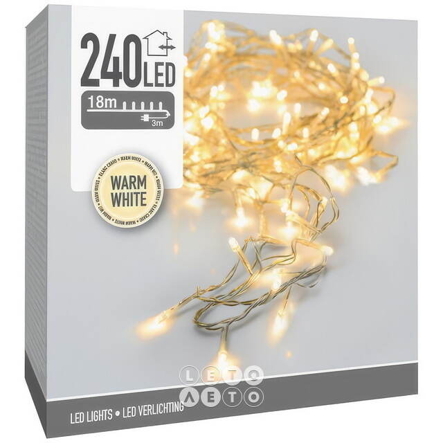 Светодиодная гирлянда Koopman Comfort 18 м, 240 теплых белых LED ламп, прозрачный ПВХ, контроллер, таймер, IP44 Koopman (Купман)
