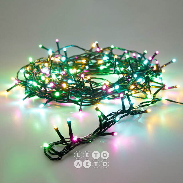 Светодиодная гирлянда Koopman Comfort Macaron 6 м, 80 разноцветных Soft Multi LED ламп, зеленый ПВХ, контроллер, таймер, IP44 Koopman (Купман)