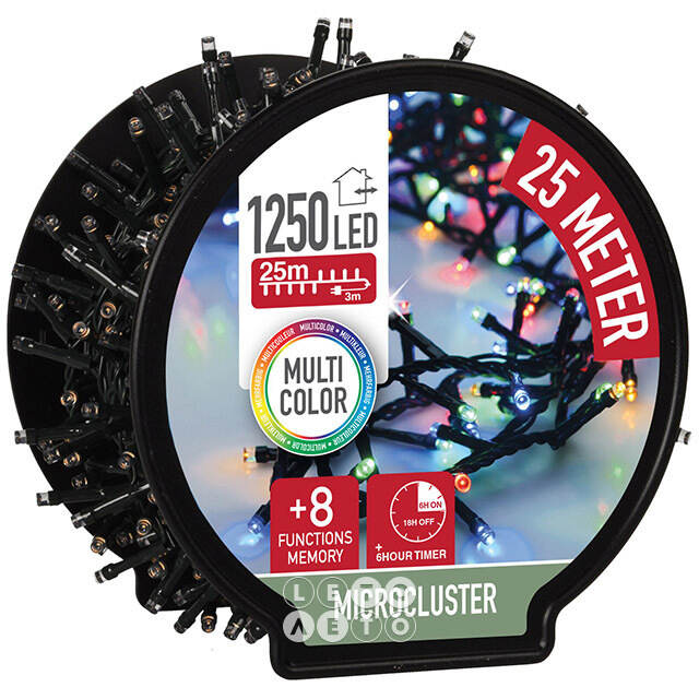 Гирлянда на катушке Koopman Snake Comfort Basic 25 м, 1250 разноцветных LED ламп, зеленый ПВХ, контроллер, таймер, IP44 Koopman