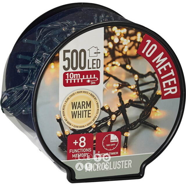 Гирлянда на катушке Koopman Snake Comfort Basic 10 м, 500 теплых белых LED ламп, зеленый ПВХ, контроллер, таймер, IP44 Koopman (Купман)