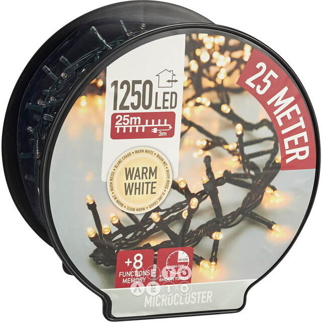 Гирлянда на катушке Koopman Snake Comfort Basic 25 м, 1250 теплых белых LED ламп, зеленый ПВХ, контроллер, таймер, IP44 Koopman (Купман)