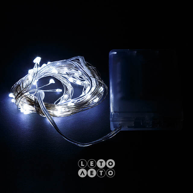Гирлянда на батарейках Лучи Росы 10*0.8 м, 80 холодных белых мини LED ламп, серебряная проволока, IP20 Koopman