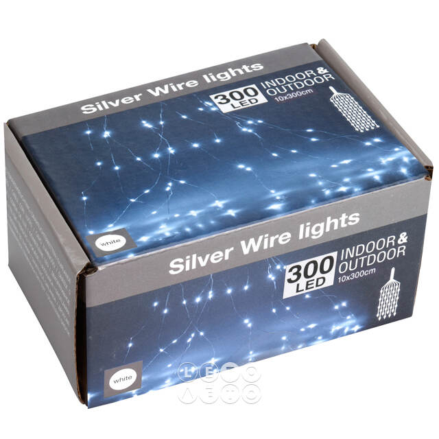 Гирлянда Лучи Росы 10*3 м, 300 холодных белых мини LED ламп, серебряная проволока, IP44 Koopman
