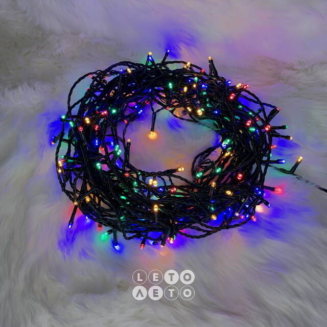 Светодиодная гирлянда Koopman Comfort 24 м, 240 разноцветных LED ламп, зеленый ПВХ, управление с телефона, контроллер, диммер, IP44 Koopman