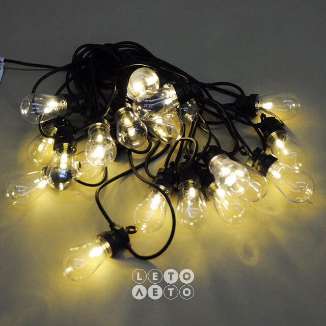 Гирлянда из лампочек Casmero 9.5 м, 20 ламп, теплые белые LED, черный ПВХ, IP44 Koopman