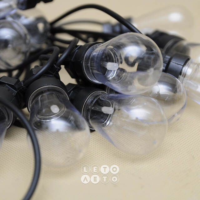 Гирлянда из лампочек Casmero 9.5 м, 20 ламп, теплые белые LED, черный ПВХ, IP44 Koopman