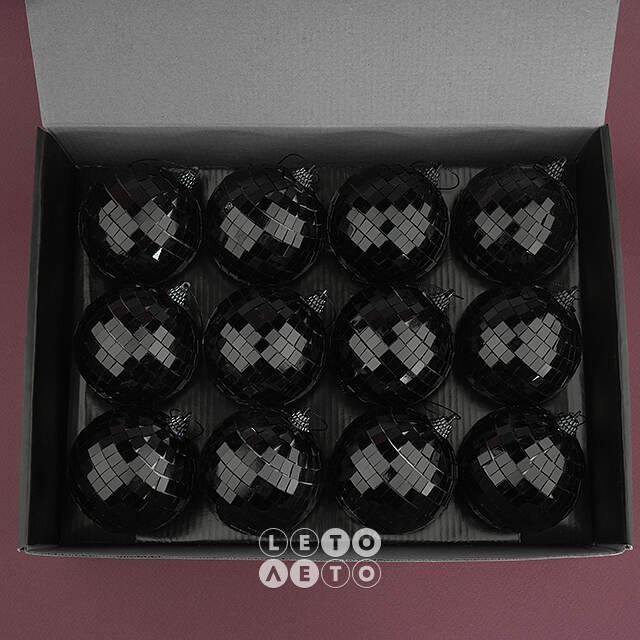 Набор елочных украшений Зеркальный Диско шар Black 8 см, 12 шт Koopman