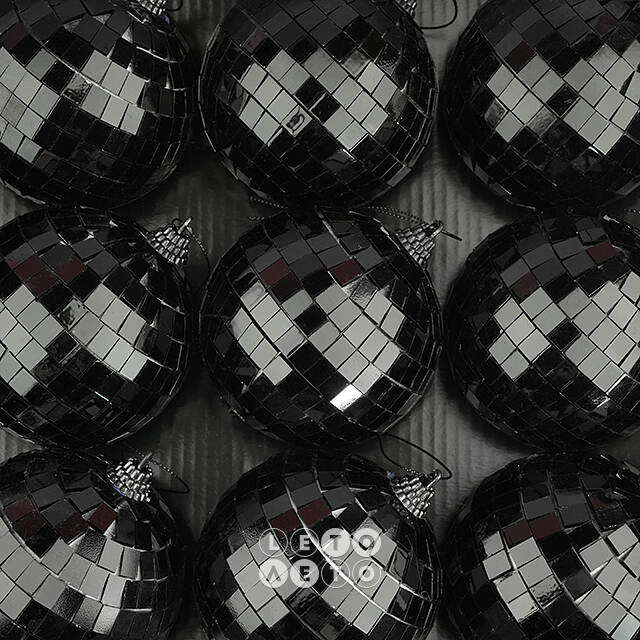 Набор елочных украшений Зеркальный Диско шар Black 8 см, 12 шт Koopman