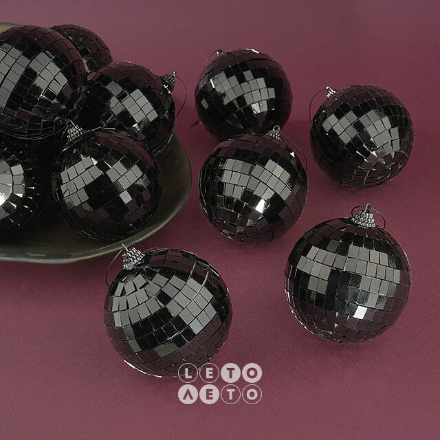 Набор елочных украшений Зеркальный Диско шар Black 8 см, 12 шт Koopman