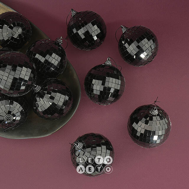 Набор елочных украшений Зеркальный Диско шар Black 8 см, 12 шт Koopman