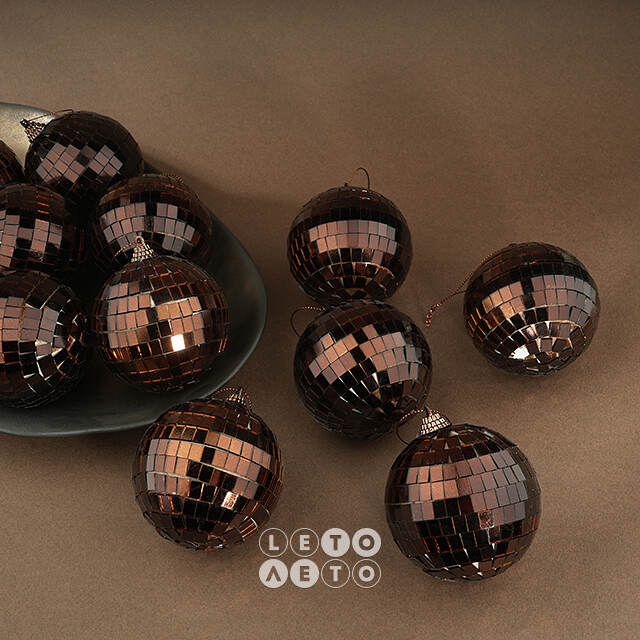 Набор елочных украшений Зеркальный Диско шар Brown 8 см, 12 шт Koopman