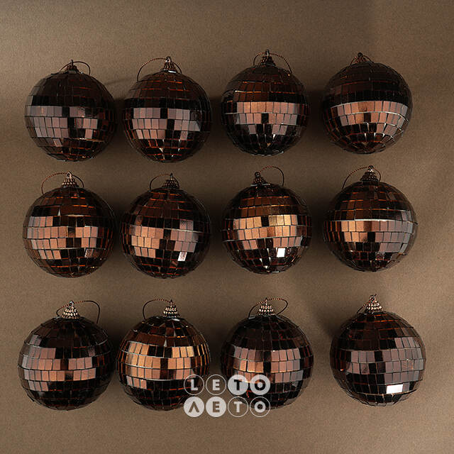Набор елочных украшений Зеркальный Диско шар Brown 8 см, 12 шт Koopman