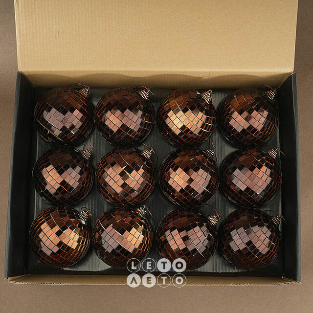 Набор елочных украшений Зеркальный Диско шар Brown 8 см, 12 шт Koopman