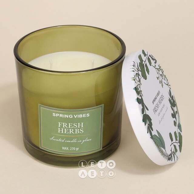 Ароматическая свеча Melania - Fresh Herbs 10 см, в стеклянном стакане Koopman