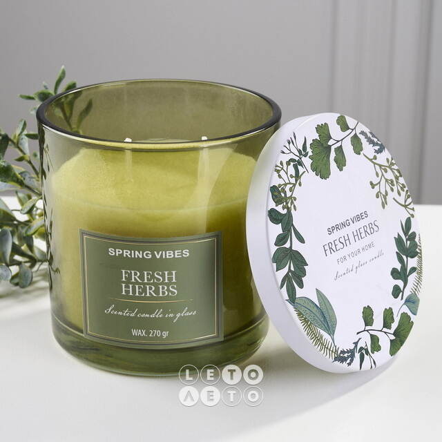 Ароматическая свеча Melania - Fresh Herbs 10 см, в стеклянном стакане Koopman (Купман)