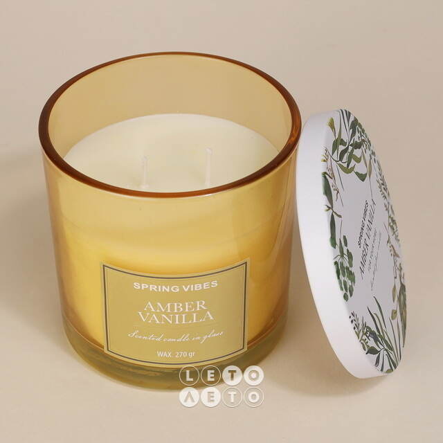 Ароматическая свеча Melania - Amber Vanilla 10 см, в стеклянном стакане Koopman
