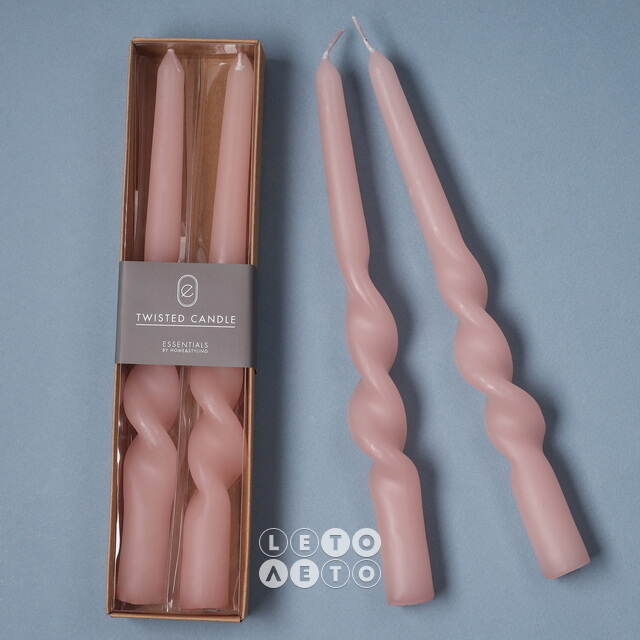 Свечи витые De Mala 23 см, 2 шт, светло-розовые Koopman