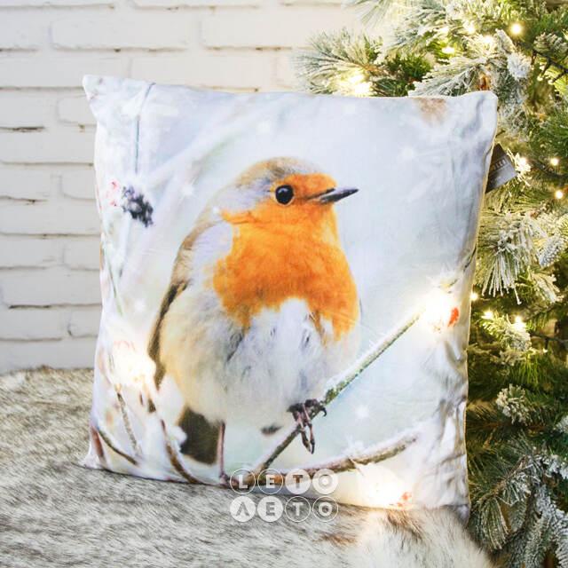 Декоративная подушка с лампочками Winter Birdie 45*45 см, на батарейках Peha