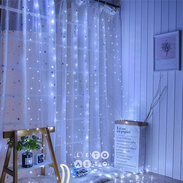 Гирлянда штора Капельки Росы 1.9*1.9 м, 400 холодных белых мини LED ламп, серебряная проволока, IP20 Snowhouse