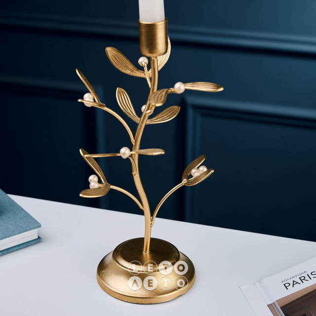 Металлический подсвечник для 1 свечи Веточка Омелы 26 см Goodwill (Гудвилл)