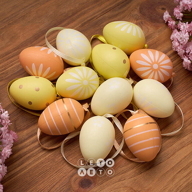 Пасхальные украшения Яйца: Orange Gravino 4 см, 12 шт, подвеска Koopman