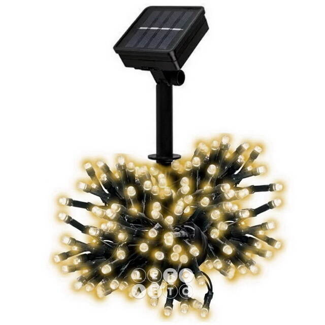 Гирлянда на солнечной батарее Solar 10 м, 100 теплых белых LED ламп, зеленый ПВХ, контроллер, IP44 Snowhouse