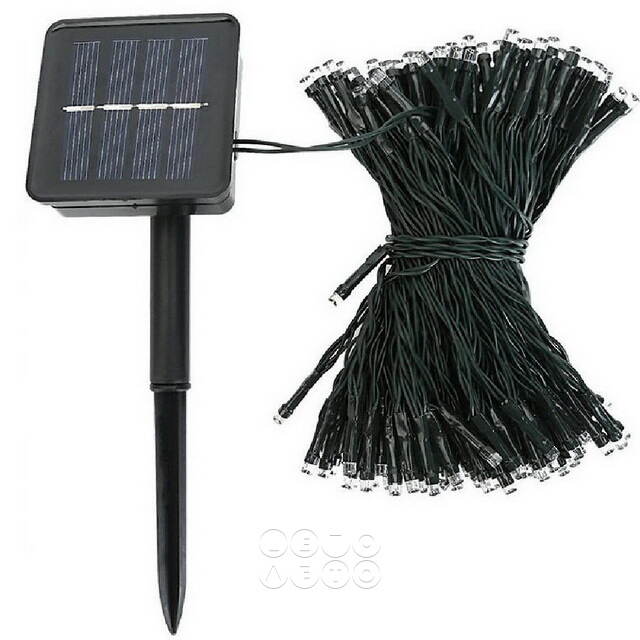 Гирлянда на солнечной батарее Solar 10 м, 100 теплых белых LED ламп, зеленый ПВХ, контроллер, IP44 Snowhouse