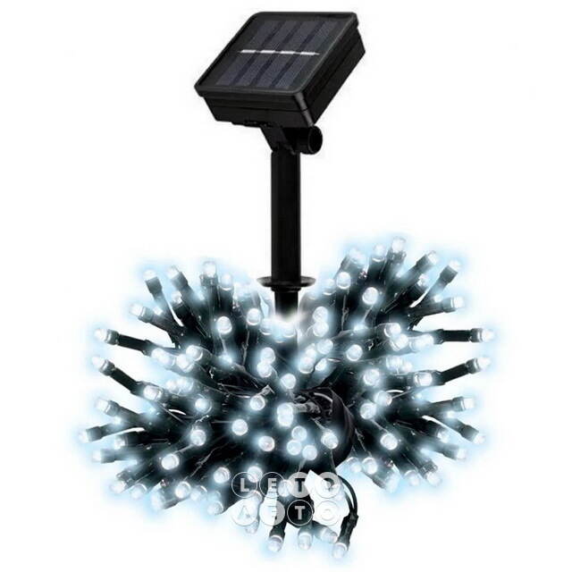 Гирлянда на солнечной батарее Solar 10 м, 100 холодных белых LED ламп, зеленый ПВХ, контроллер, IP44 Snowhouse