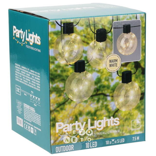 Ретро гирлянда на батарейках Montes White 4.5 м, 10 прозрачных ламп, теплые белые LED, черный ПВХ, IP20 Koopman