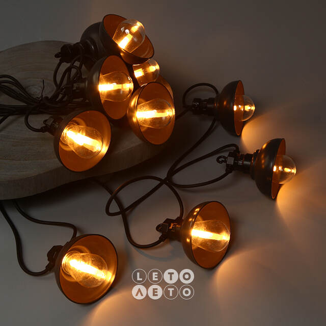 Гирлянда из лампочек Retro Party Lights 5 м, 10 ламп, экстра теплые LED, черный ПВХ, соединяемая, IP44 Winter Deco