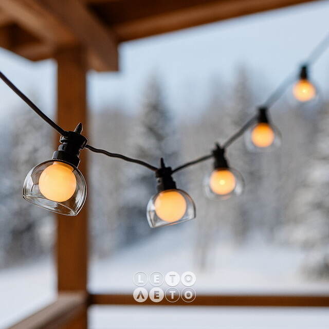 Гирлянда из лампочек Milky Party Lights 5 м, 10 ламп, теплые белые LED, черный ПВХ, соединяемая, IP44 Winter Deco