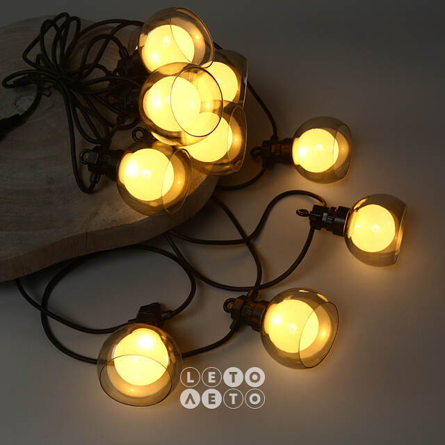 Гирлянда из лампочек Milky Party Lights 5 м, 10 ламп, теплые белые LED, черный ПВХ, соединяемая, IP44 Winter Deco