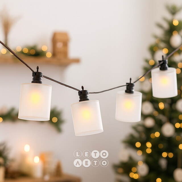 Гирлянда из лампочек Shafty Party Lights 5 м, 10 ламп, теплые белые LED, черный ПВХ, соединяемая, IP44 Winter Deco