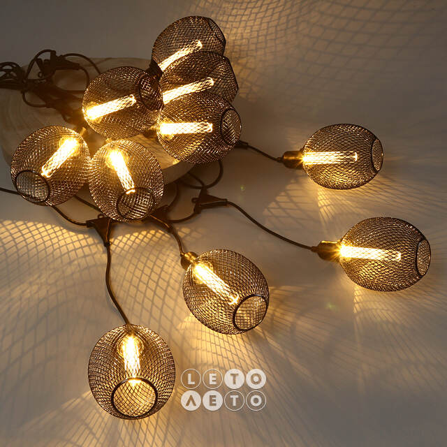 Гирлянда из лампочек Loft Party Lights 5 м, 10 ламп, теплые белые LED, черный ПВХ, соединяемая, IP44 Winter Deco