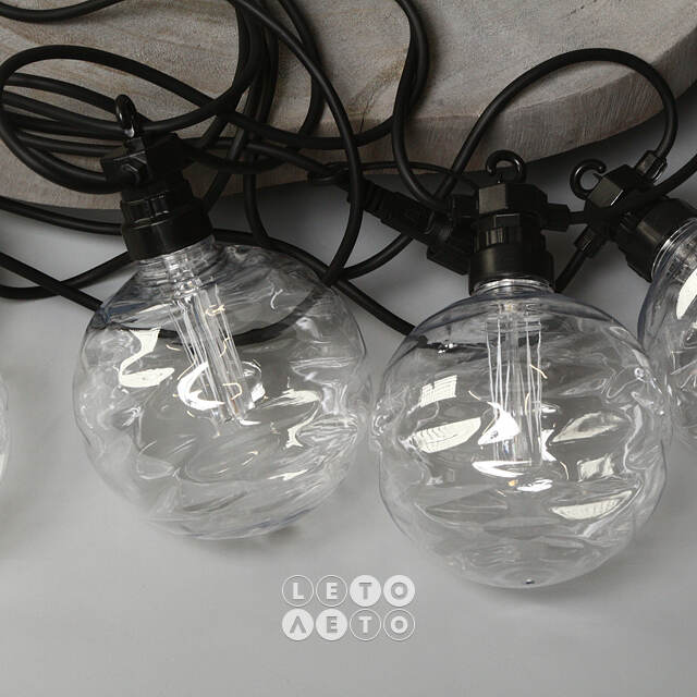 Гирлянда из лампочек Big Party Lights 5 м, 10 ламп, теплые белые LED, черный ПВХ, соединяемая, IP44 Winter Deco
