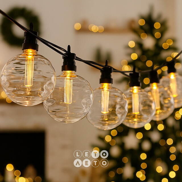 Гирлянда из лампочек Big Party Lights 5 м, 10 ламп, теплые белые LED, черный ПВХ, соединяемая, IP44 Winter Deco