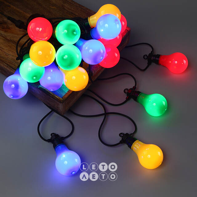 Гирлянда из лампочек Big Party Lights 10 м, 20 ламп, разноцветные LED, черный ПВХ, соединяемая, IP44 Winter Deco