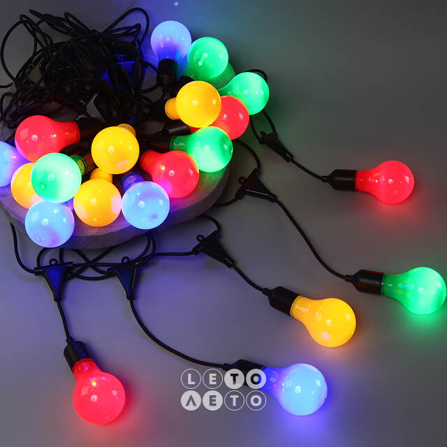 Гирлянда-бахрома из лампочек Big Party Lights 10 м, 20 ламп, разноцветные LED, черный ПВХ, соединяемая, IP44 Winter Deco