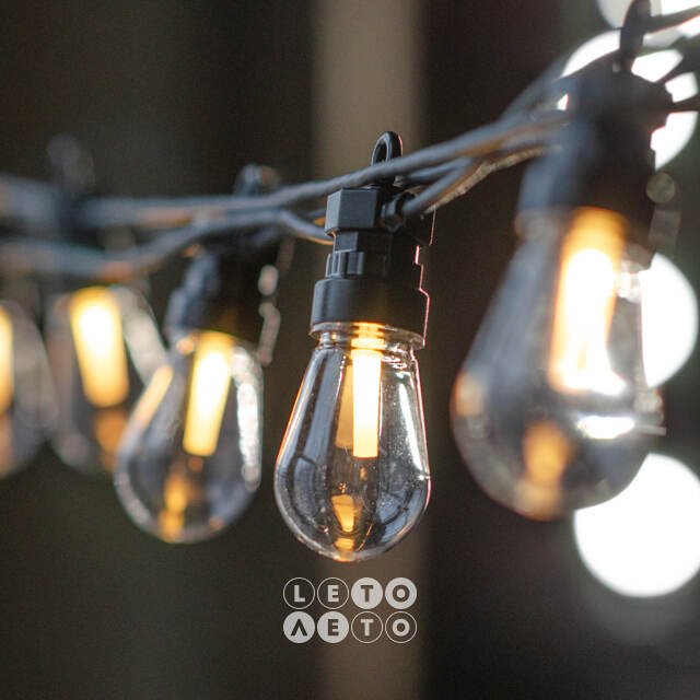 Гирлянда из лампочек Edison Party Lights 10 м, 20 ламп, теплые белые LED, черный ПВХ, соединяемая, IP44 Winter Deco
