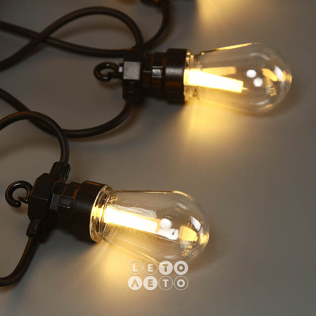 Гирлянда из лампочек Edison Party Lights 10 м, 20 ламп, теплые белые LED, черный ПВХ, соединяемая, IP44 Winter Deco
