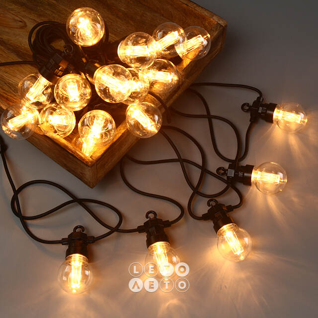 Гирлянда из лампочек Party Lights 10 м, 20 ламп, экстра теплые LED, черный ПВХ, соединяемая, IP44 Winter Deco