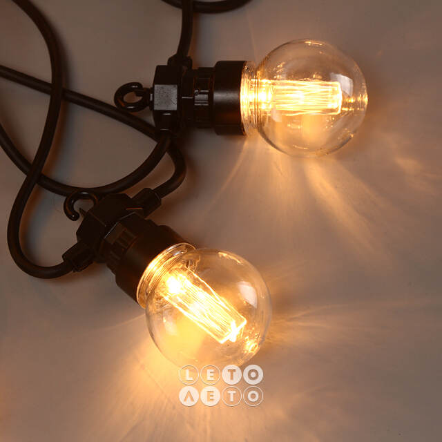 Гирлянда из лампочек Party Lights 10 м, 20 ламп, экстра теплые LED, черный ПВХ, соединяемая, IP44 Winter Deco