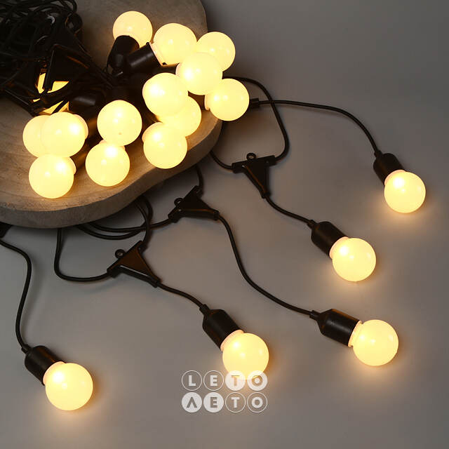 Гирлянда-бахрома из лампочек Party Lights 10 м, 20 ламп, теплые белые LED, черный ПВХ, соединяемая, IP44 Winter Deco