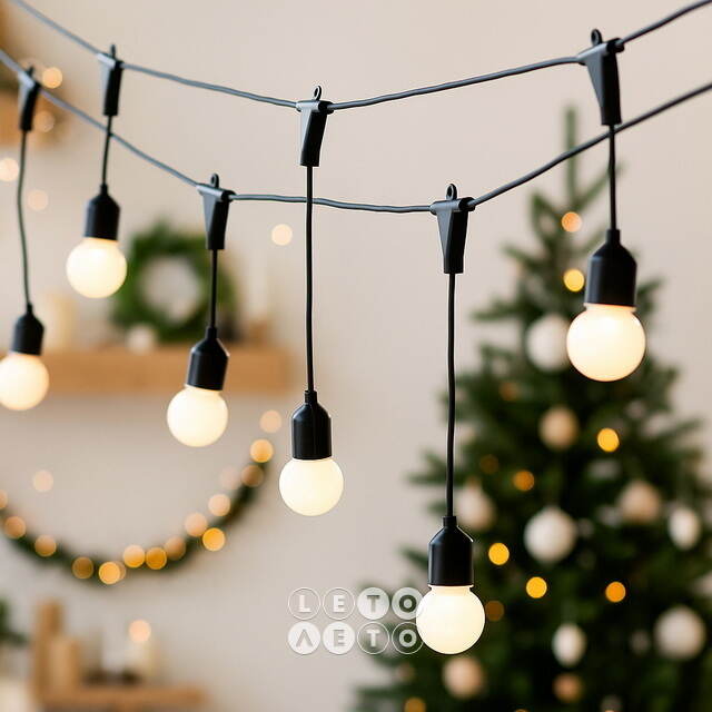 Гирлянда-бахрома из лампочек Party Lights 10 м, 20 ламп, теплые белые LED, черный ПВХ, соединяемая, IP44 Winter Deco