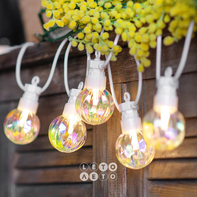 Гирлянда из лампочек Pearl Party Lights 10 м, 20 ламп, теплые белые LED, белый ПВХ, соединяемая, IP44 Winter Deco