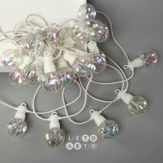 Гирлянда из лампочек Pearl Party Lights 10 м, 20 ламп, теплые белые LED, белый ПВХ, соединяемая, IP44 Winter Deco